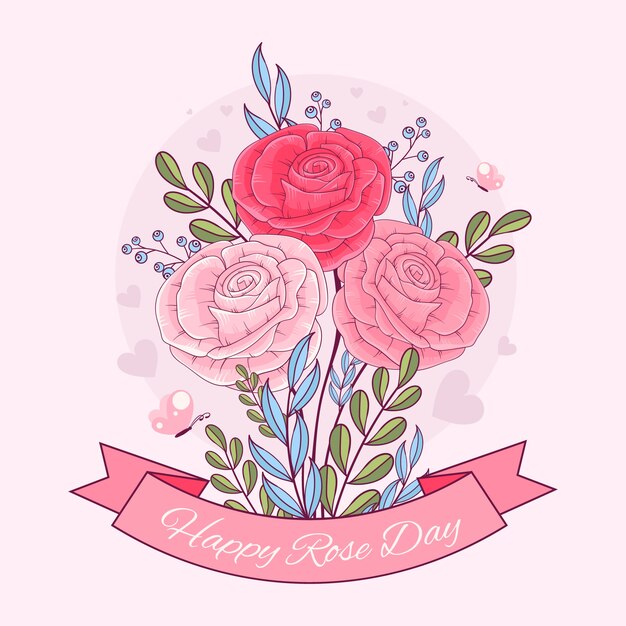 Ilustración de día de rosa dibujada a mano