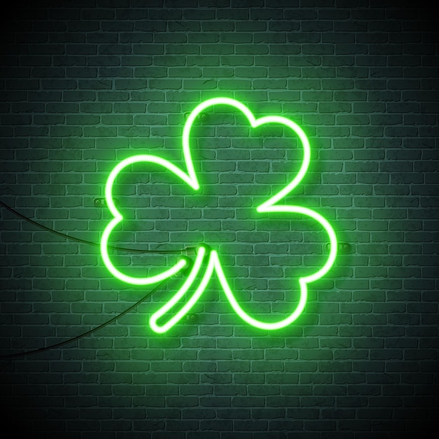 Vector gratuito ilustración del día de san patricio con luces de neón en forma de hojas de trébol resplandecientes en la pared de ladrillo