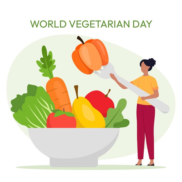 Ilustración del día vegetariano del mundo plano
