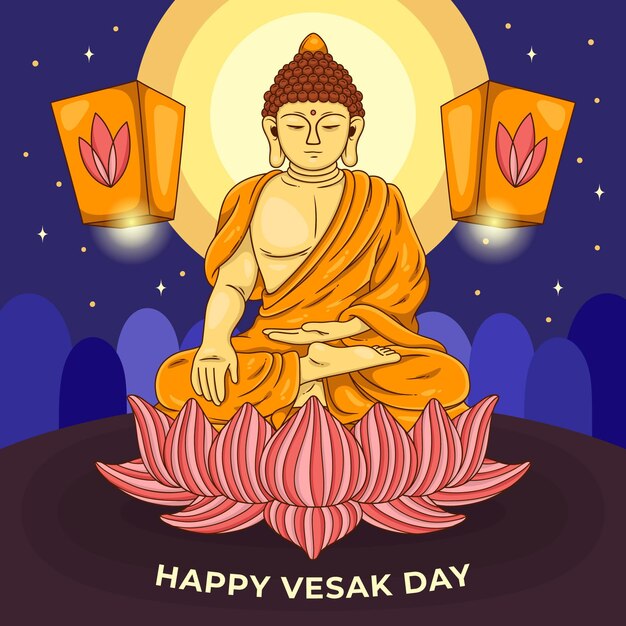 Ilustración de día de vesak dibujado a mano