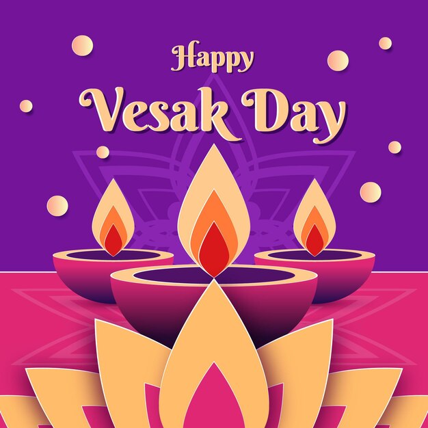 Ilustración del día de Vesak en estilo papel
