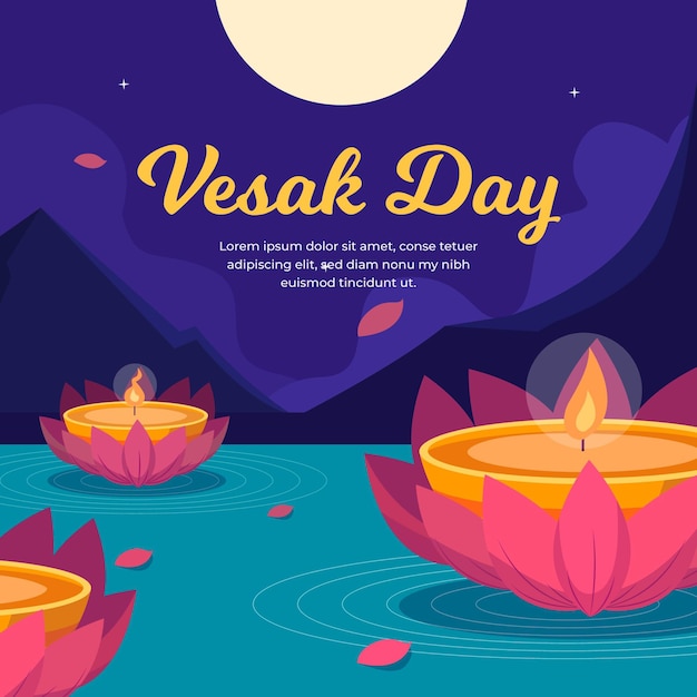 Ilustración del día de vesak plana