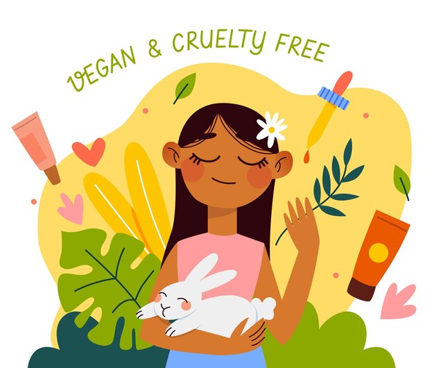 Ilustración dibujada libre de crueldad y vegana
