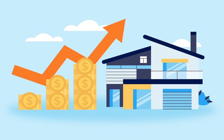 Vector gratuito ilustración dibujada a mano del aumento de los precios de las viviendas