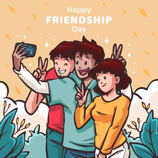 Ilustración dibujada a mano para la celebración del Día Internacional de la Amistad