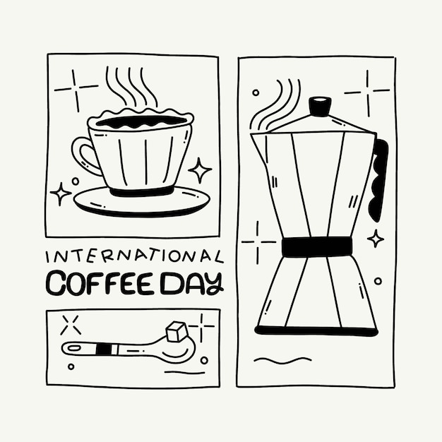 Ilustración dibujada a mano para la celebración del Día Internacional del Café