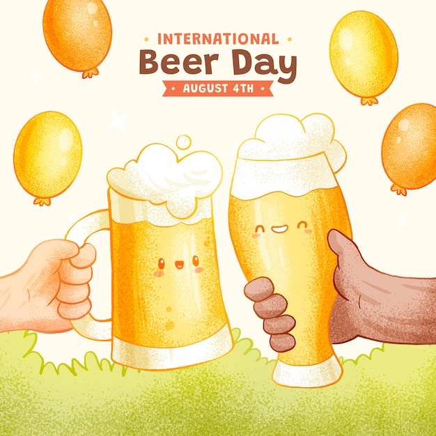 Vector gratuito ilustración dibujada a mano para la celebración del día internacional de la cerveza.