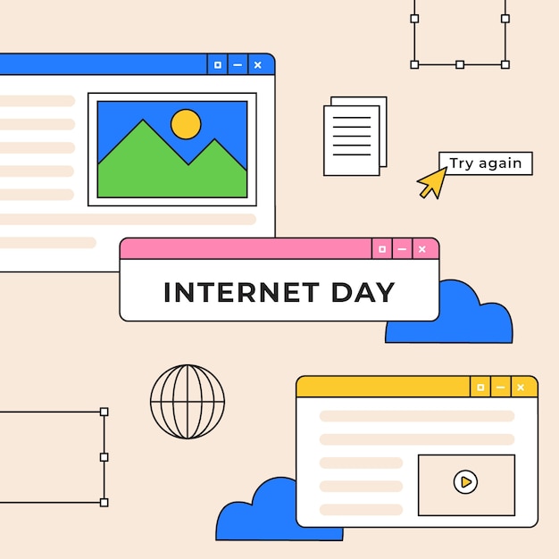 Vector gratuito ilustración dibujada a mano para la celebración del día internacional de internet.