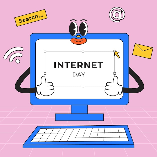 Ilustración dibujada a mano para la celebración del día internacional de Internet.