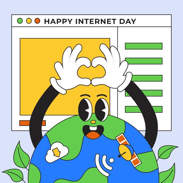 Ilustración dibujada a mano para la celebración del día internacional de Internet.