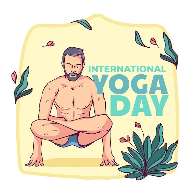 Vector gratuito ilustración dibujada a mano para la celebración del día internacional del yoga