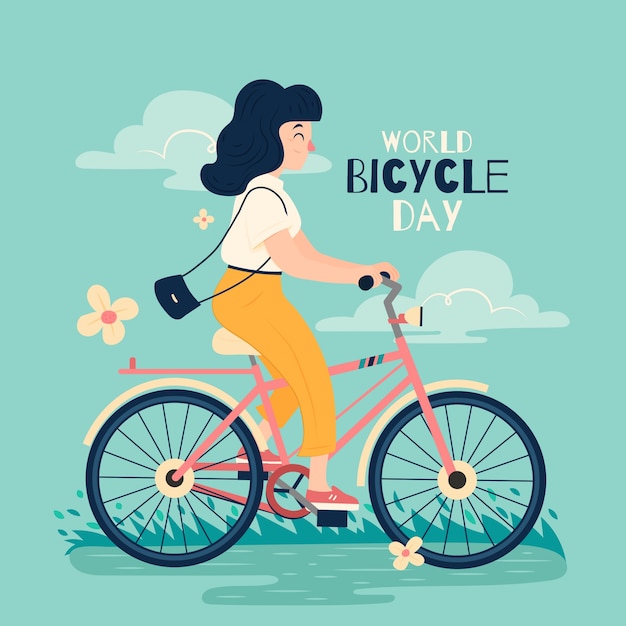 Ilustración dibujada a mano para la celebración del día mundial de la bicicleta