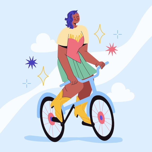 Ilustración dibujada a mano para la celebración del día mundial de la bicicleta