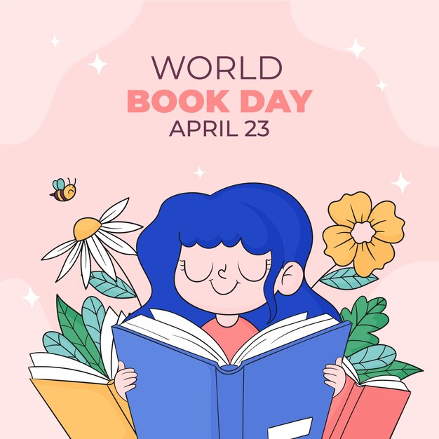 Ilustración dibujada a mano para la celebración del día mundial del libro