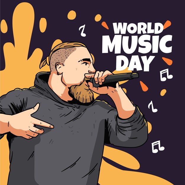 Ilustración dibujada a mano para la celebración del día mundial de la música