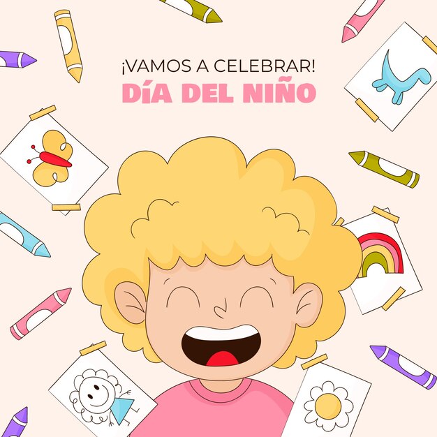 Ilustración dibujada a mano para la celebración del día del niño en español