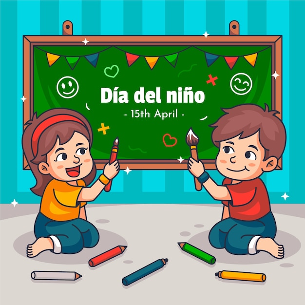 Ilustración dibujada a mano para la celebración del día de los niños en español