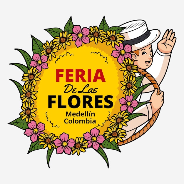Ilustración dibujada a mano para la celebración del festival colombiano feria de las flores