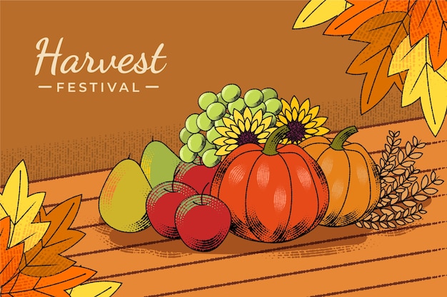 Vector gratuito ilustración dibujada a mano para la celebración del festival de la cosecha con verduras