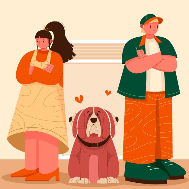 Ilustración dibujada a mano de la custodia de las mascotas