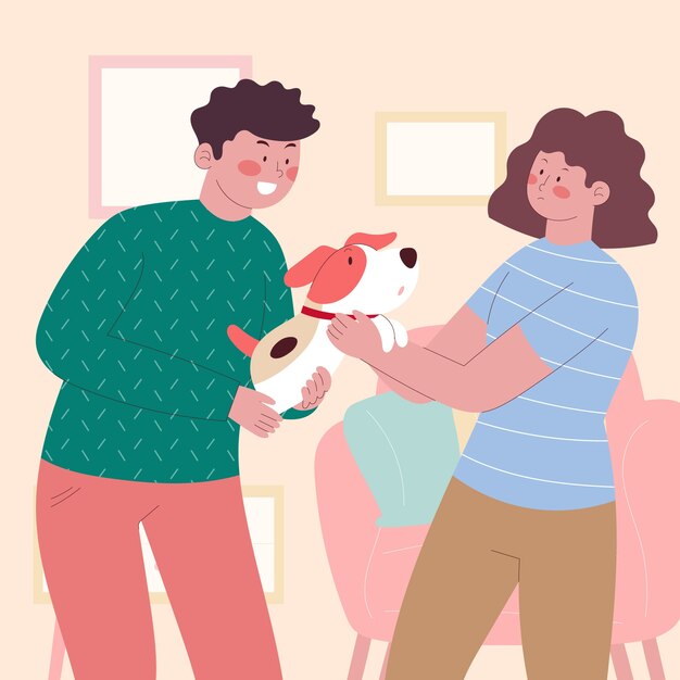 Ilustración dibujada a mano de la custodia de las mascotas