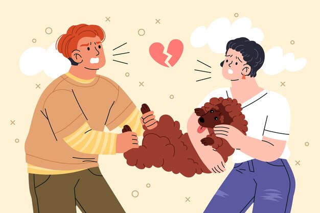 Ilustración dibujada a mano de la custodia de las mascotas