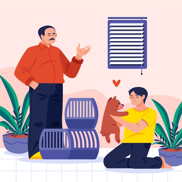 Ilustración dibujada a mano de la custodia de las mascotas