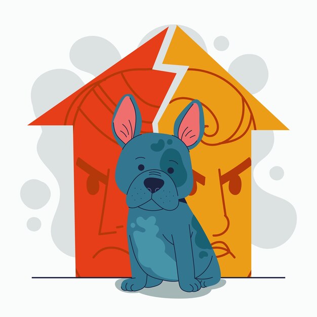 Ilustración dibujada a mano de la custodia de las mascotas