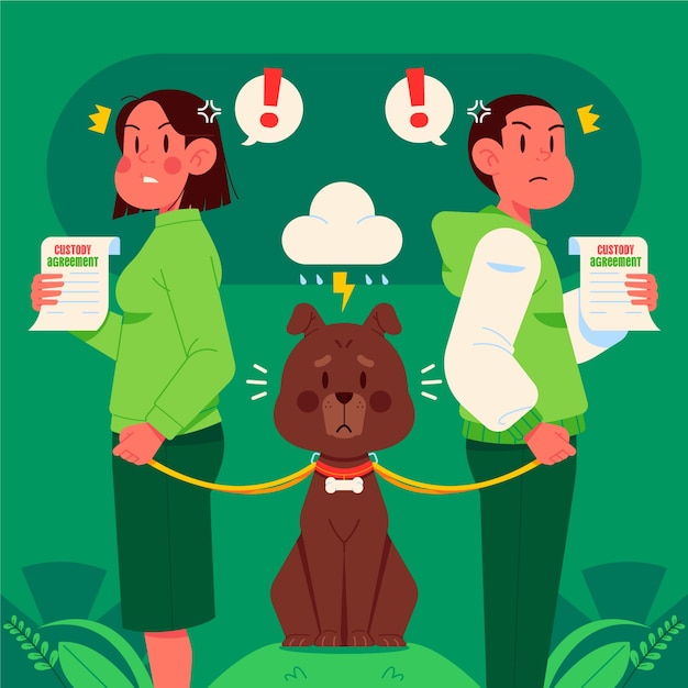 Ilustración dibujada a mano de la custodia de las mascotas