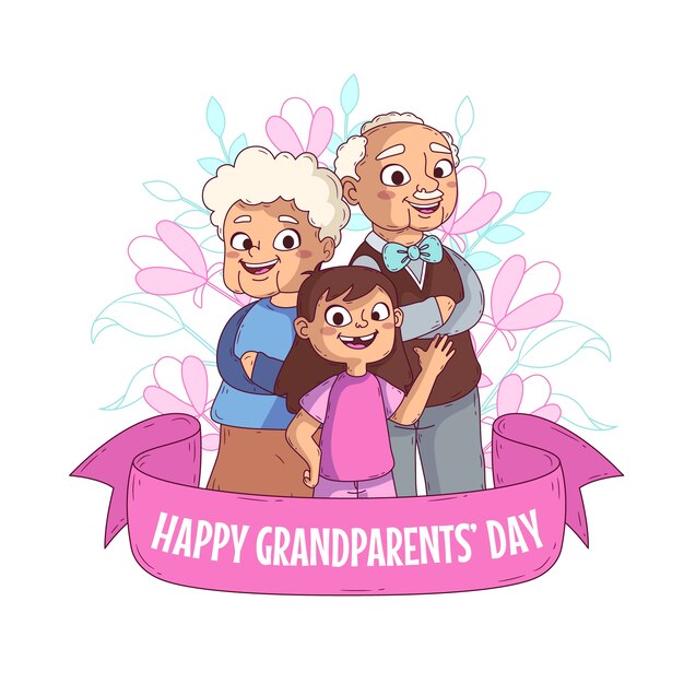 Ilustración dibujada a mano del día de los abuelos con abuelos y nietos