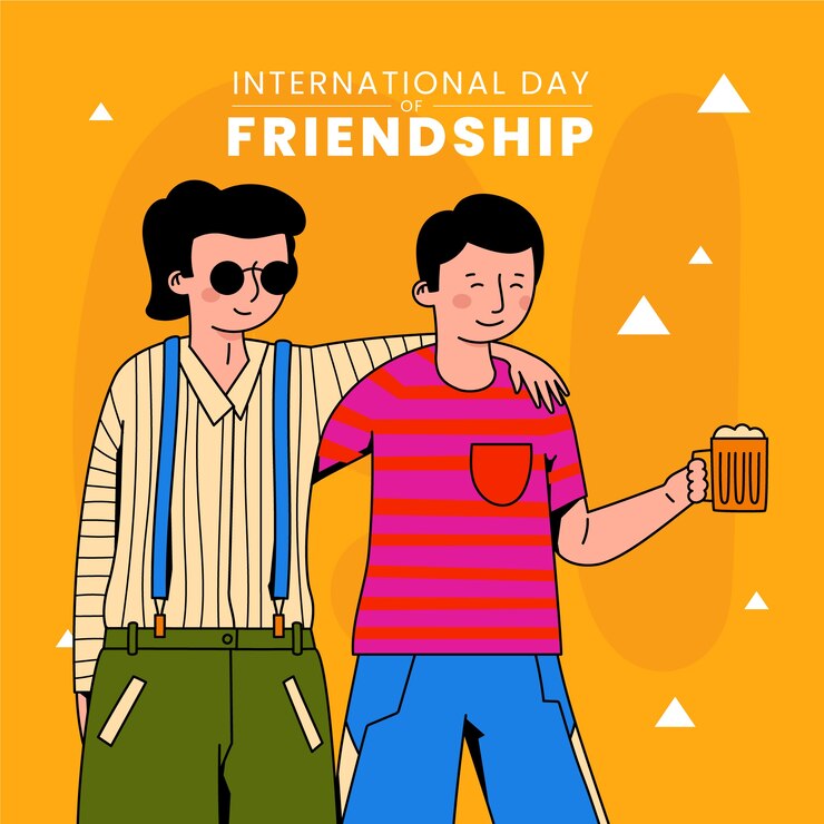Vector gratuito ilustración dibujada a mano del día de la amistad con amigos sosteniendo una pinta de cerveza