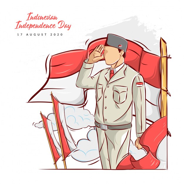 Ilustración dibujada a mano del día de la independencia de Indonesia