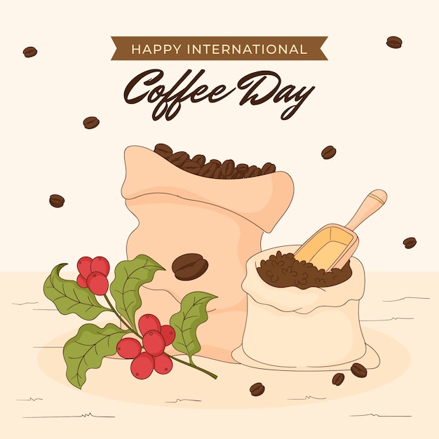 Ilustración dibujada a mano para el día internacional del café.