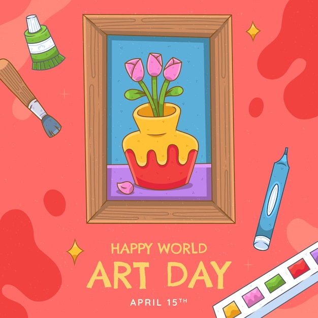 Vector gratuito ilustración dibujada a mano para el día mundial del arte