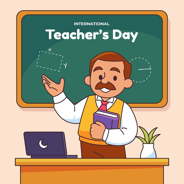 Vector gratuito ilustración dibujada a mano para el día mundial del maestro.