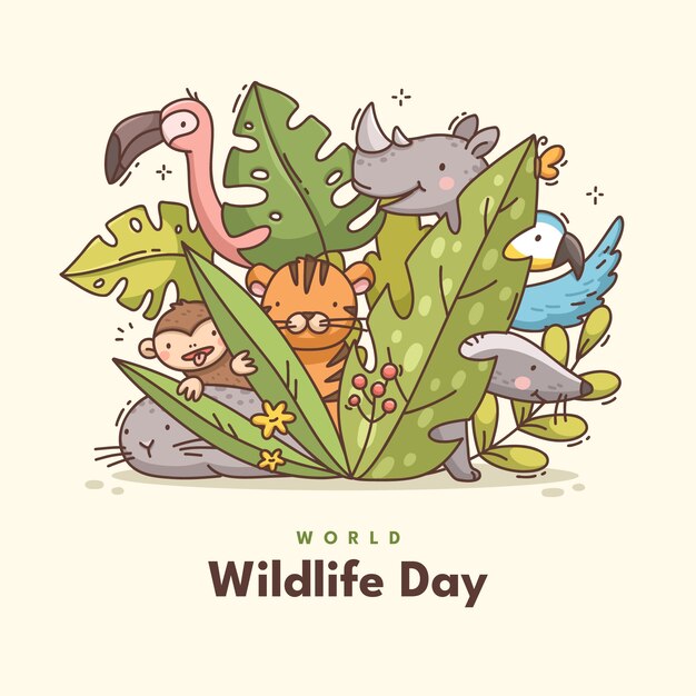 Ilustración dibujada a mano para el Día Mundial de la Vida Silvestre