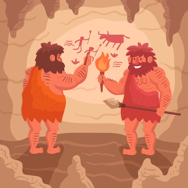 Ilustración dibujada a mano de la edad de piedra