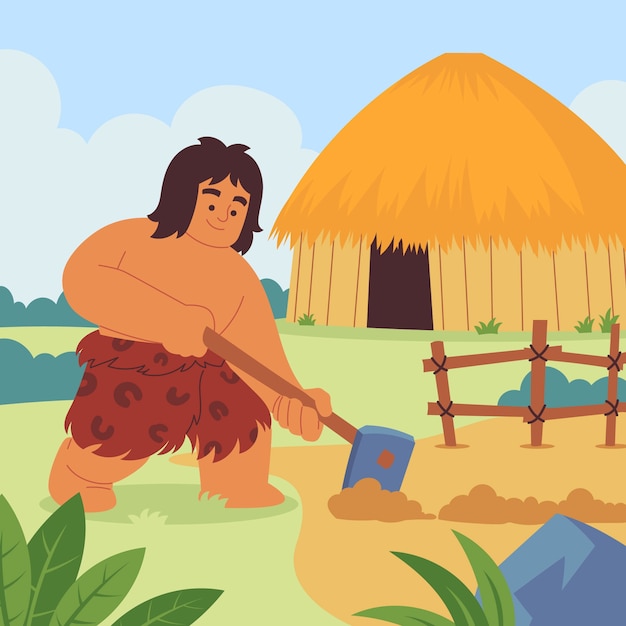 Ilustración dibujada a mano de la edad de piedra