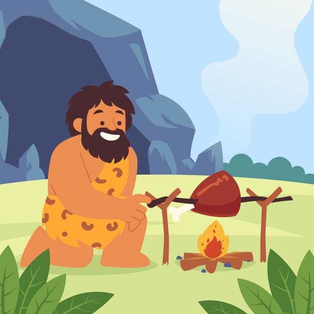 Ilustración dibujada a mano de la edad de piedra