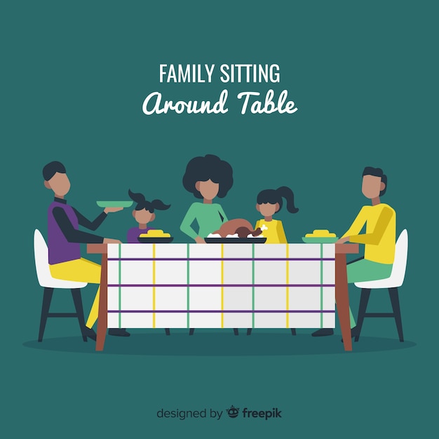 Vector gratuito ilustración dibujada a mano familia sentada alrededor de la mesa
