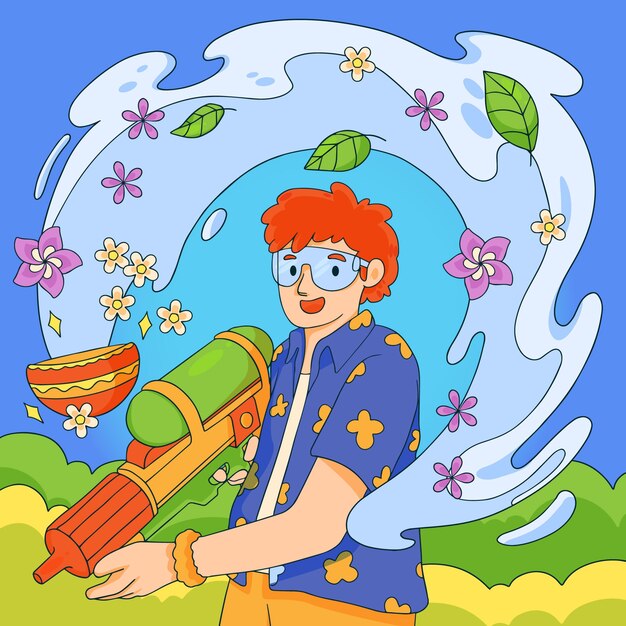 Ilustración dibujada a mano para el festival del agua de songkran