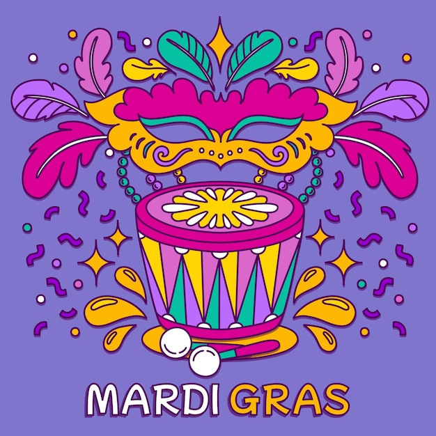 Vector gratuito ilustración dibujada a mano para el festival de mardi gras