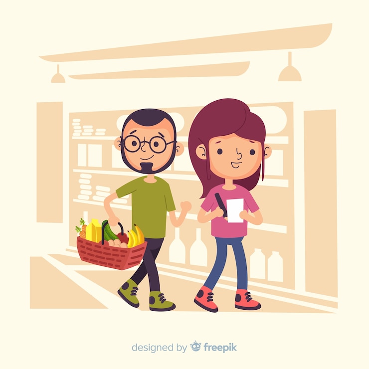 Vector gratuito ilustración dibujada a mano gente en el supermercado