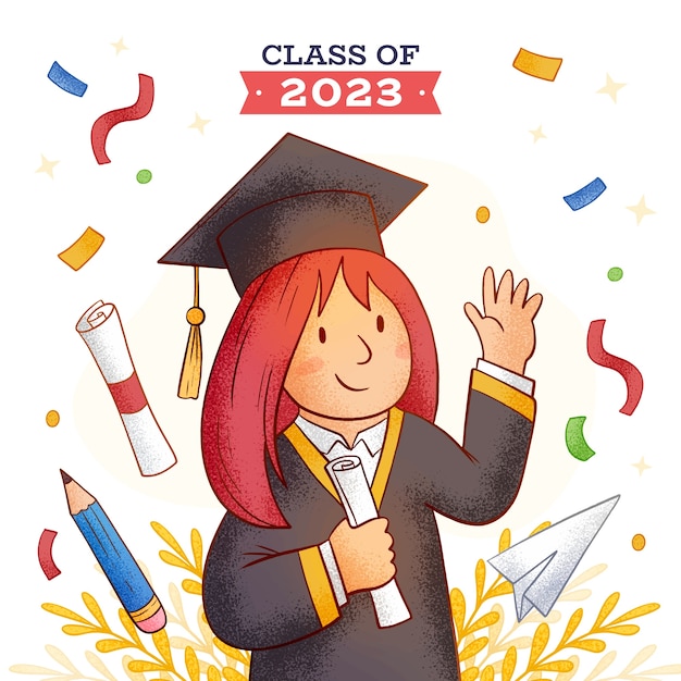 Vector gratuito ilustración dibujada a mano para la graduación de la clase 2023