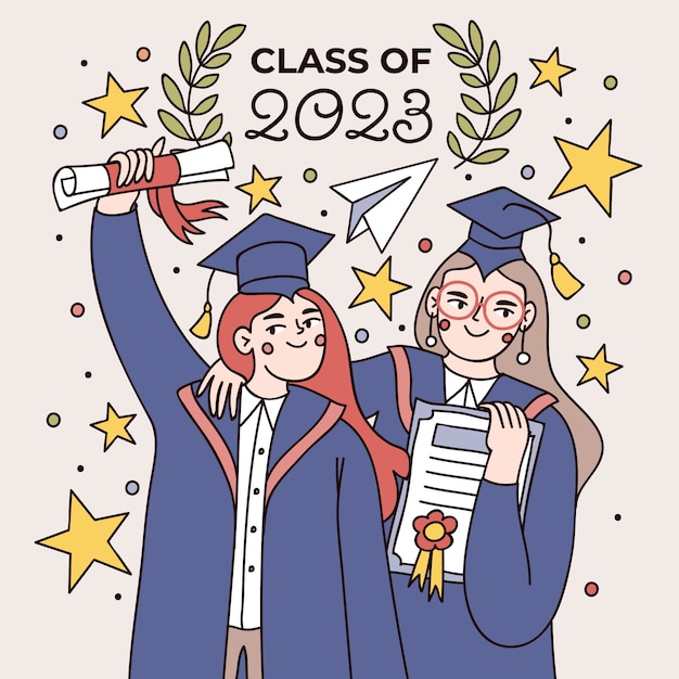 Ilustración dibujada a mano para la graduación de la clase 2023