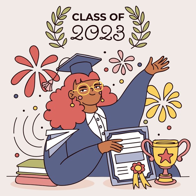 Ilustración dibujada a mano para la graduación de la clase 2023