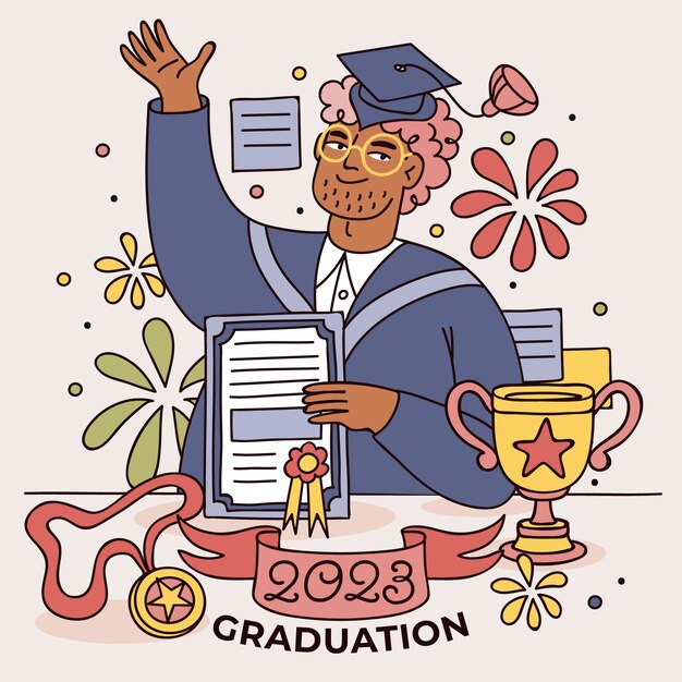 Ilustración dibujada a mano para la graduación de la clase 2023