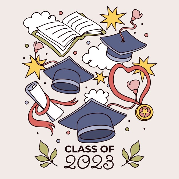 Ilustración dibujada a mano para la graduación de la clase 2023