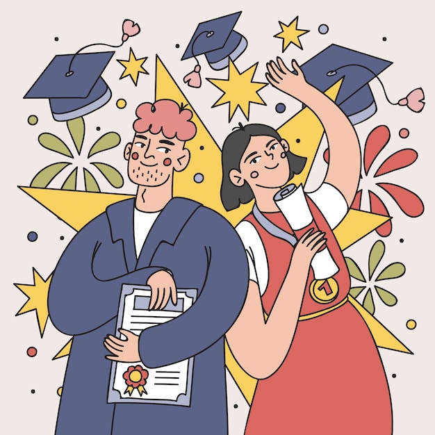 Ilustración dibujada a mano para la graduación de la clase 2023