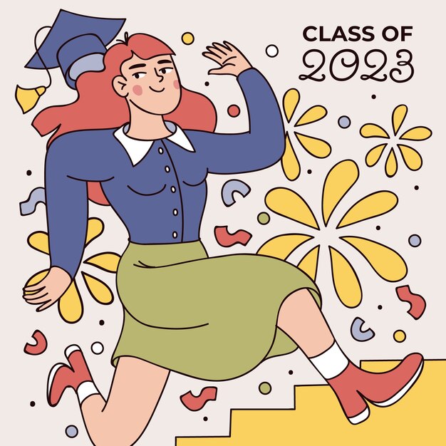 Ilustración dibujada a mano para la graduación de la clase 2023